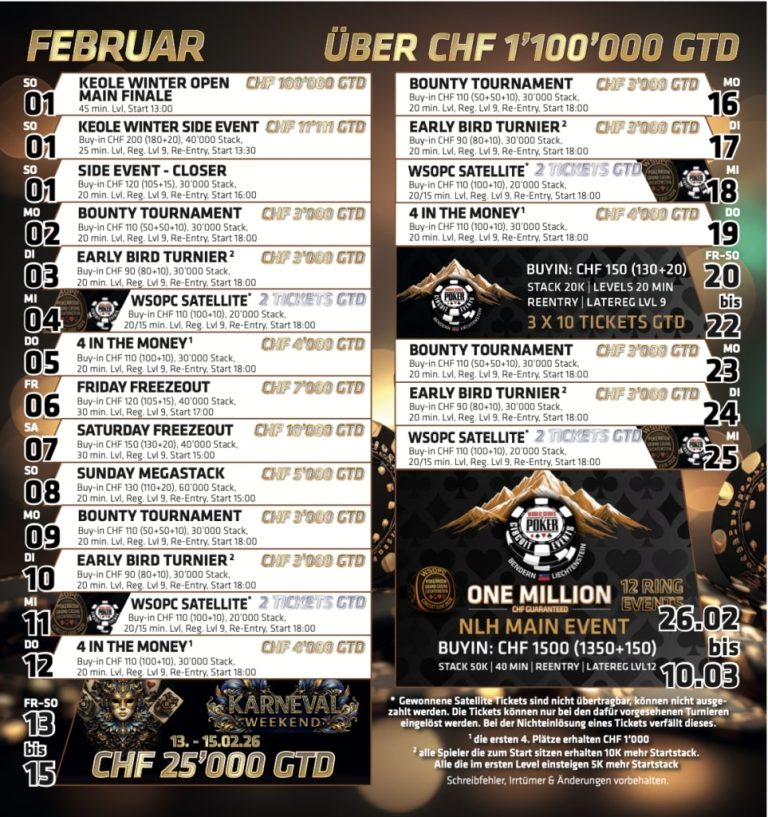 Tickets solved – Three more qualifiers for the WSOPC Liechtenstein!