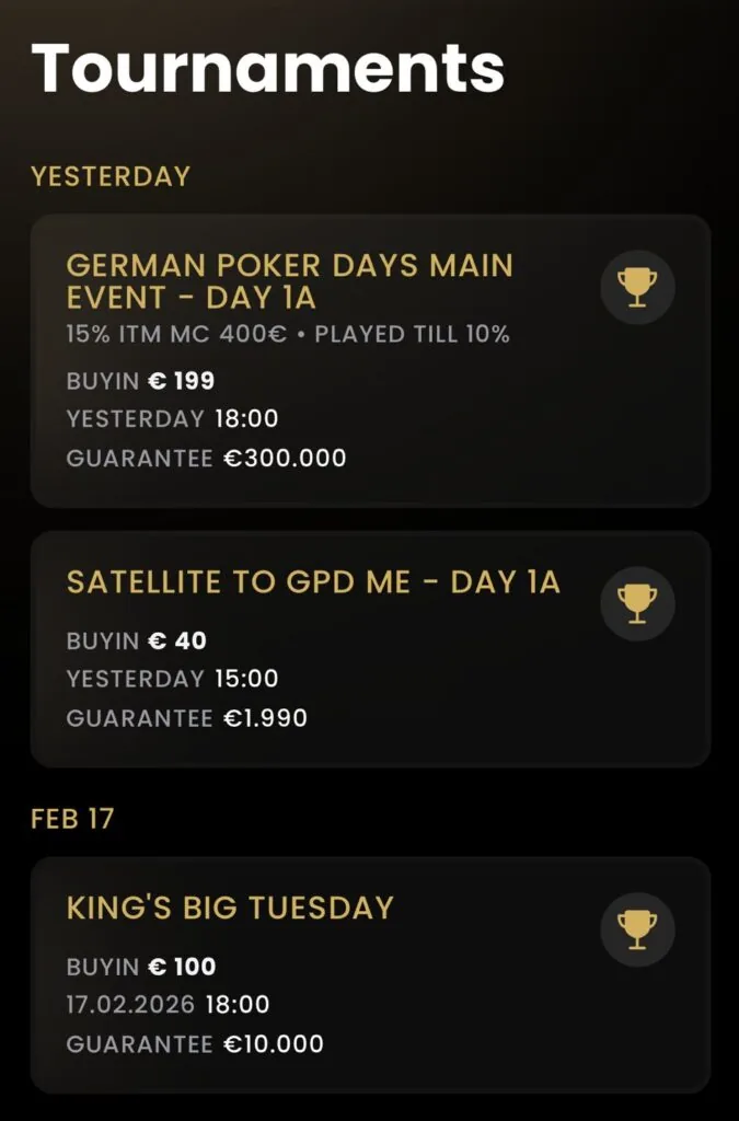 Kings Resort App - King's Resort Rozvadov - Tournament Results