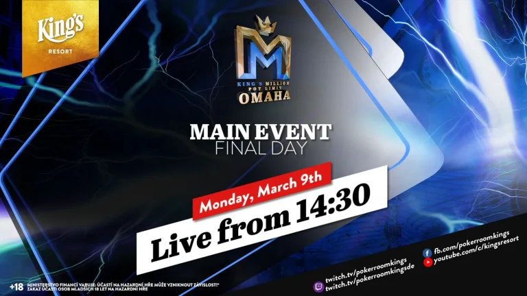 Monday from 14:30 – Final Day of the €1.100 King’s Million PLO Main Event from King’s!