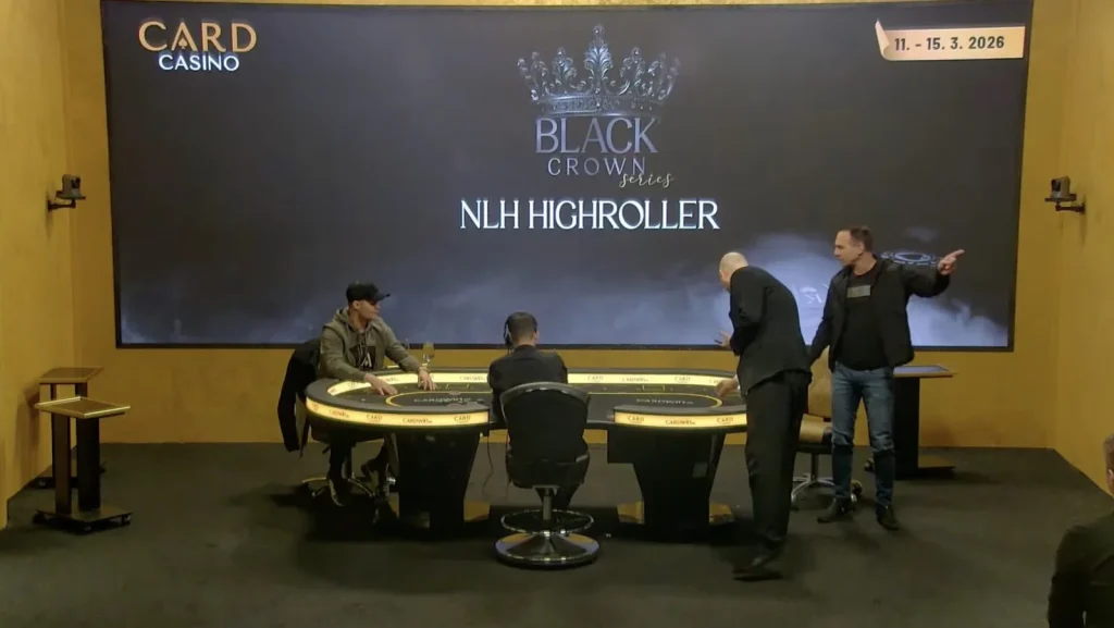Chipleader Pavel Binar leaves the casino and leaves short stack Peter Petocz sitting at the table with the trophy