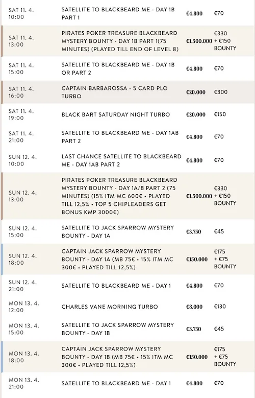 Johannes Huisman first chip leader in the Captain Jack Sparrow Mystery Bounty!