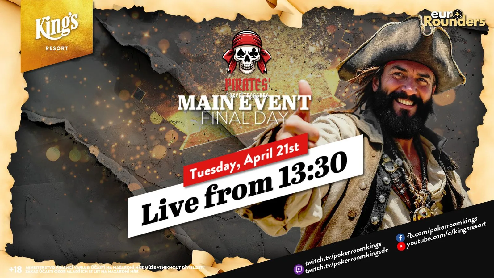 Dienstag ab 13:30 Uhr – Finale des €480 Pirates Poker Treasure Mystery Bounty Main Event!