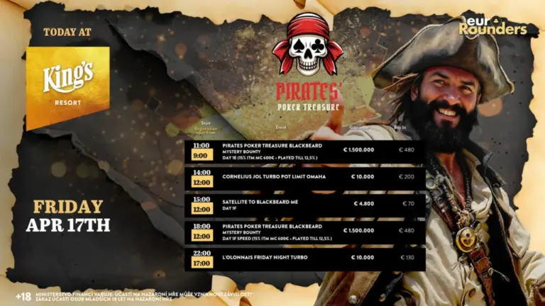 1D chip leader Mazouk cracks the million mark in the €1.5M gtd. Pirates‘ Poker Treasure Main Event!