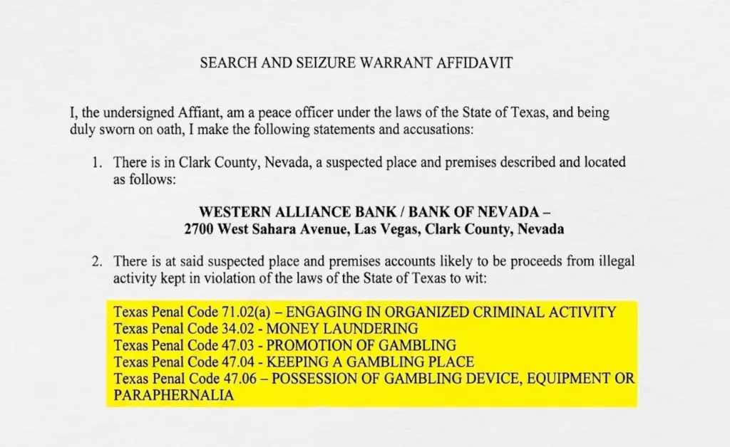 The Lodge Card Club - Search Warrant - Page 1
