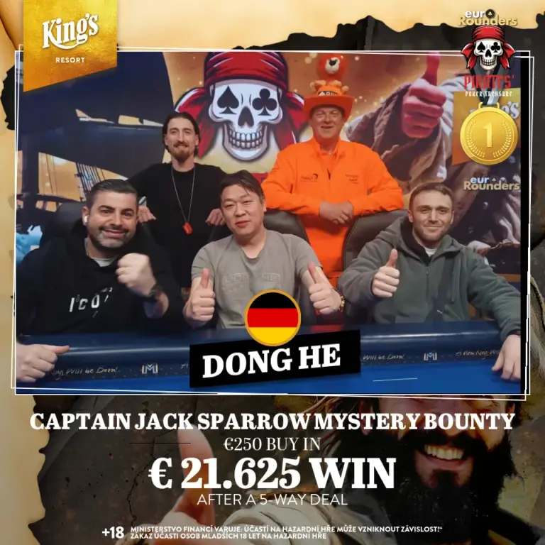 The dealmakers in the Captain Jack Sparrow Mystery Bounty: (from left to right) Vincenzo Vallaro (ITA), Federico Donnini (ITA), Dong He (GER), Johannes Huisman (NED), Benjamin Altun (GER)